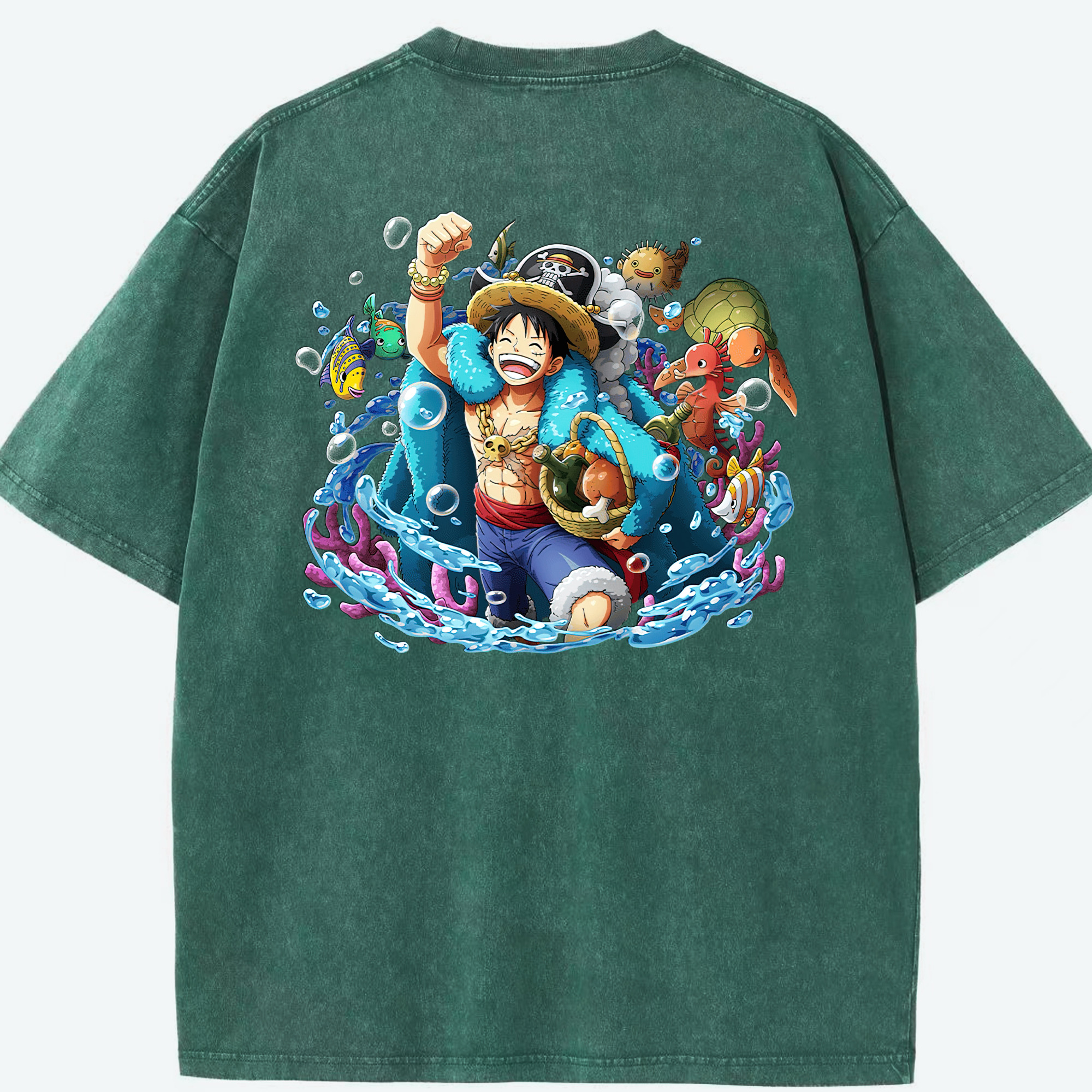 ワンピース モンキー・D・ルフィ ONE PIECE Monkey D. Luffy 綿100% ヴィンテージ風 半袖Tシャツ（背面プリント）